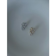 QA Quella Accessories Rodyum Tasarım Earcuff Kare Zirkon Sıralı Gümüş & 14 Ayar Gold Kıkırdak Küpeler - Gold