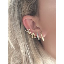 QA Quella Accessories Rodyum Tasarım Çoklu Görünüm Earcuff   Zirkon 14 Ayar Gold Kıkırdak Küpe