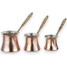 Feyza Design Bakır 3'lü Türk Kahve Cezvesi Seti, Şık ve Dayanıklı Tasarım