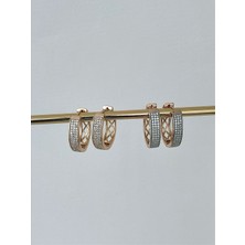 QA Quella Accessories Xuping Oval Halka Zirkon Gümüş & Gold Soft Rose Küpeler - Gold