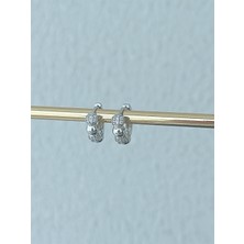 QA Quella Accessories Rodyum Mini Topçuk Halka Zirkon Taş Gümüş Kaplama Küpe
