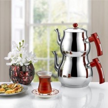 Feyza Design Kırmızı Çelik Çaydanlık Aile Boyu, Dayanıklı ve Şık Tasarım