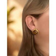 QA Quella Accessories Özel Seri Leopar Düğme Gold Küpe