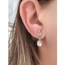 QA Quella Accessories Xuping Zirkon Beyaz Inci Sallantılı Soft Rose Gold Küpe