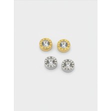 QA Quella Accessories Çelik Mini Tek Taş Zirkon Gümüş & Gold Küpe - Gold