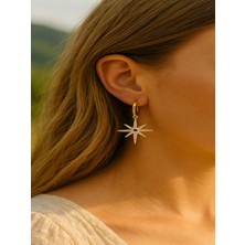 QA Quella Accessories Özel Seri Zirkon Büyük Kutup Yıldız Sallantılı 14K Soft Rose-Gold Küpe