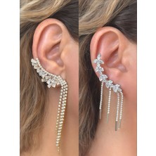 QA Quella Accessories Özel Seri  Zirkon Sarmal Sallantılı Gümüş & Gold  Küpeler - Gold