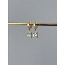 QA Quella Accessories Çelik Gömme Zirkon Taş 14K Gold Küpe