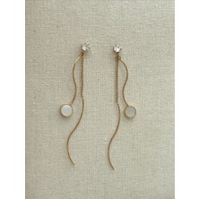 QA Quella Accessories Çelik Sedef Dalga Sallantılı Gold Zirkon Küpe