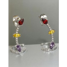 QA Quella Accessories Xuping Damla Renkli Zirkon Ok Delikli Earcuff Kıkırdak Küpe - Sol