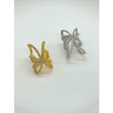 QA Quella Accessories Özel Seri  Büyük Zirkon Kelebek Earcuff Kıkırdak Gümüş & Gold Küpeler - Gold