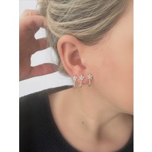 QA Quella Accessories Özel Seri Üçlü Görünüm Çiçek Zirkon Gold Küpe