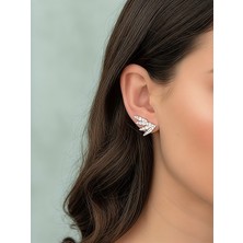 QA Quella Accessories Özel Seri Beyaz Zirkon Taş Kanat  Gümüş Küpe