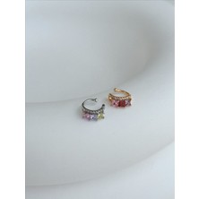 QA Quella Accessories Xuping Prenses Zirkon Taş Sıralı Gümüş & Gold Earcuff Kıkırdak Küpe - Gümüş