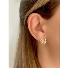 QA Quella Accessories Xuping Yaprak  Zirkon Açık Rose Gold Küpe