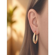 QA Quella Accessories Rodyum Halka Oval Boru  14K Soft Rose-Gold Küpe