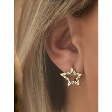 QA Quella Accessories Rodyum Yıldız Zirkon Taşlı Gold Küpe
