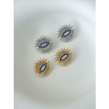 QA Quella Accessories Rodyum Lacivert Zirkon Göz Güneş Gold & Silver Küpe - Gold