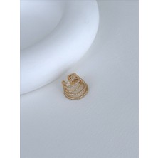 QA Quella Accessories Özel Seri  5 Sıra Zirkon Taş Earcuff Kıkırdak 14K Gold Küpe