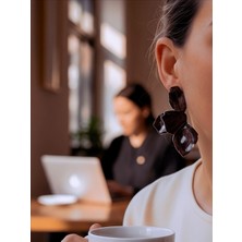 QA Quella Accessories Özel Seri Büyük Yaprak Koyu Mürdüm 14K Altın Kaplama Küpe