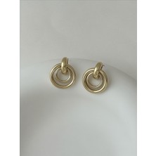 QA Quella Accessories Özel Seri Mng  Içiçe Halka 14 Ayar Altın Kaplama Gold Küpe