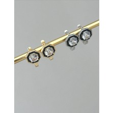 QA Quella Accessories Rodyum Siyah Mineli Kristal Zirkon Taş Gümüş & Gold 14K Altın Kaplama Küpe - Gümüş