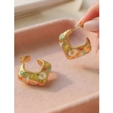 QA Quella Accessories Rodyum Tasarım Renkli Leopar Desen 14K Altın Kaplama Gold Küpe