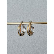 QA Quella Accessories Çelik Renkli Kıvrım Halka Rose-Gümüş-Gold Küpe