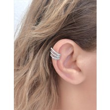 QA Quella Accessories Özel Seri Üçlü Zirkon Taş Earcuff Kıkırdak Gümüş Küpe