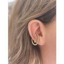 QA Quella Accessories Özel Seri  Içiçe Daire Sarmal Earcuff Rose Gold Küpe