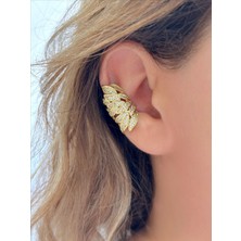QA Quella Accessories Rodyum Zirkon Yaprak Sarmal Earcuff Kıkırdak Gold Küpe