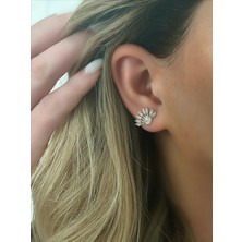 QA Quella Accessories Çelik Mini Zirkon Yelpaze  14K Gold Küpe