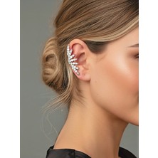 QA Quella Accessories Özel Seri Beyaz Zirkon Sarmal Earcuff Gümüş Kıkırdak Küpe