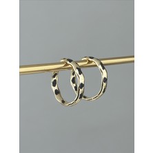 QA Quella Accessories Rodyum Halka Siyah Zirkon Taş Leopar Desen 14 Ayar Altın Kaplama Gold Küpe