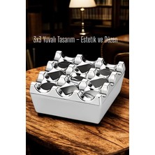 Creatividad Solutions Metal Döküm Küllük – 3x3 Yuvalı, Krom , Modern ve Ağırlıklı Tasarım 7722218