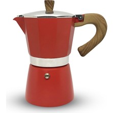 Feyza Design Kırmızı Ahşap Kulplu 6 Kişilik Moka Pot ile Kahve Keyfi