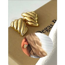 QA Quella Accessories Özel Seri Tasarım Kıvrım Çizgili Gold Küpe