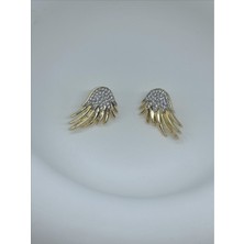 QA Quella Accessories Rodyum Zirkon Kanat Gümüş Taş Gold Küpe