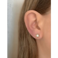 QA Quella Accessories Çelik Mini Yıldız Sedef 14K Gold Küpe