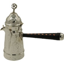 Feyza Design Gümüş Kaplama Nakışlı Bakır Mırra Cezve 20 Cm, Şık ve Zarif Tasarım