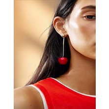 QA Quella Accessories Özel Seri Kiraz Sallantılı 14K Altın Kaplama Uzun Gold Küpe