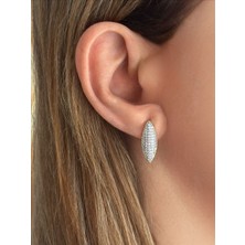 QA Quella Accessories Çelik Badem Silver Zirkon Taşlı Gold Küpe