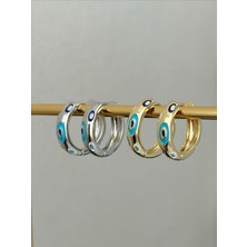 QA Quella Accessories Çelik Halka Nazar Göz Desen Gümüş & Gold Küpeler - Gold