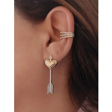 QA Quella Accessories Özel Seri 14K Kalp Gümüş Ok Uzun Gold Küpe