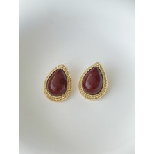 QA Quella Accessories Özel Seri Vintage  Kahverengi 14 Ayar Altın Kaplama Işlemeli Gold Küpe