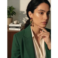 QA Quella Accessories Özel Seri   Renkli Doğal Taş Sallantılı Gold Küpe