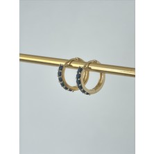 QA Quella Accessories Rodyum Halka Siyah Kare Zirkon Taş 14 Ayar Altın Kaplama Gold Küpe