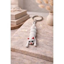 Lumiyo Beyaz Kedi Anahtarlık – Hareketli Gövdeli Özgün Tasarım 3'lü