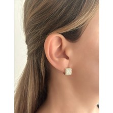 QA Quella Accessories Xuping Kare Küp Zirkon Soft Rose Gold Küpe