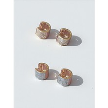 QA Quella Accessories Xuping Yuvarlak Yassı Zirkon Soft Rose Gold Küpe - Gümüş